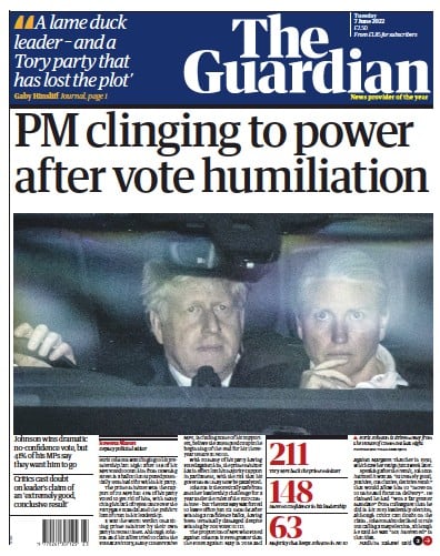 The Guardian (UK) Newspaper Front Page for 7 June 2022