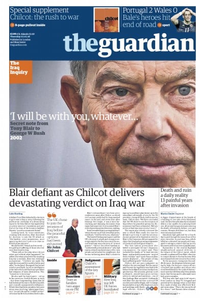 The Guardian (UK) Newspaper Front Page for 7 July 2016