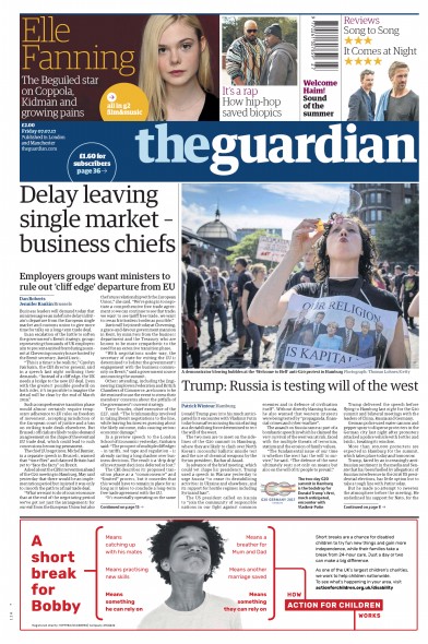 The Guardian Newspaper Front Page for 7 July 2017