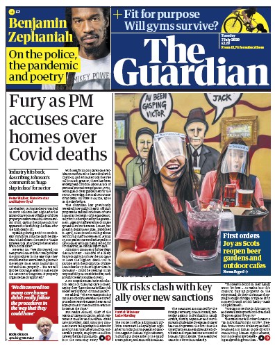 The Guardian Newspaper Front Page for 7 July 2020