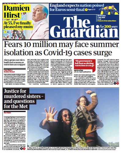 The Guardian (UK) Newspaper Front Page for 7 July 2021