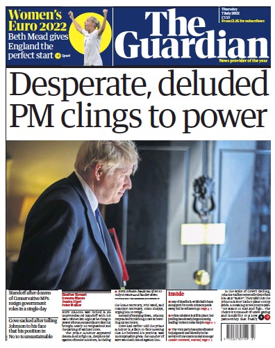 The Guardian (UK) Newspaper Front Page for 7 July 2022