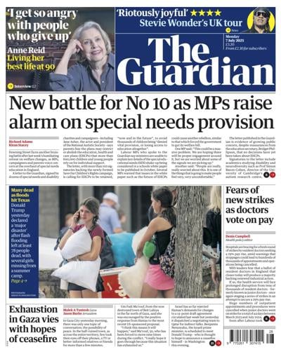 The Guardian (UK) Newspaper Front Page for 7 July 2025