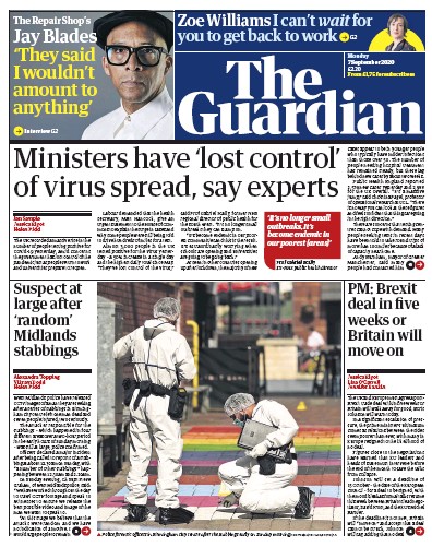 The Guardian Newspaper Front Page for 7 September 2020