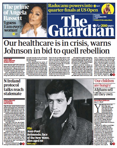 The Guardian (UK) Newspaper Front Page for 7 September 2021