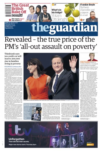 The Guardian Newspaper Front Page for 8 October 2015