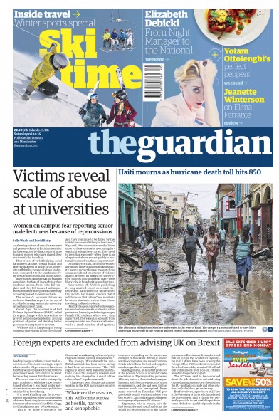 The Guardian Newspaper Front Page for 8 October 2016