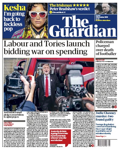 The Guardian (UK) Newspaper Front Page for 8 November 2019