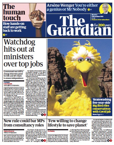 The Guardian (UK) Newspaper Front Page for 8 November 2021