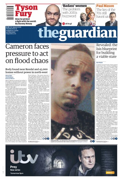 The Guardian (UK) Newspaper Front Page for 8 December 2015