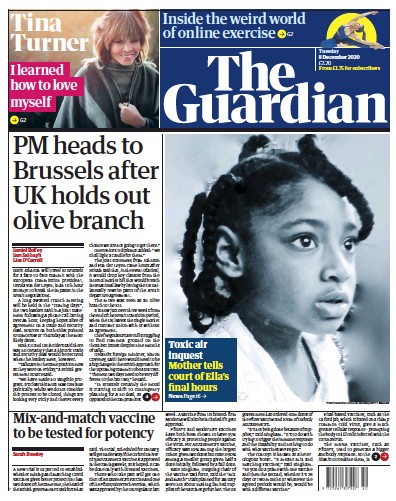 The Guardian Newspaper Front Page for 8 December 2020