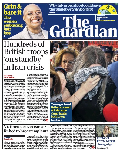 The Guardian Newspaper Front Page for 8 January 2020