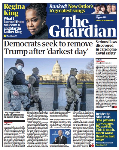 The Guardian (UK) Newspaper Front Page for 8 January 2021