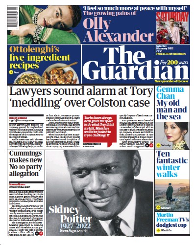 The Guardian (UK) Newspaper Front Page for 8 January 2022