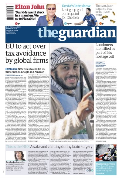 The Guardian Newspaper Front Page for 8 February 2016