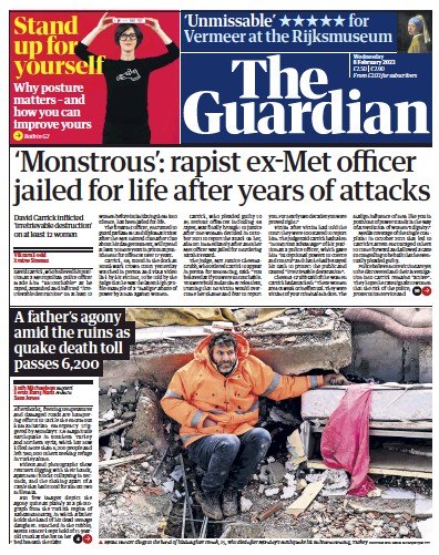 The Guardian (UK) Newspaper Front Page for 8 February 2023