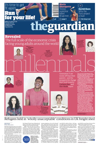 The Guardian Newspaper Front Page for 8 March 2016