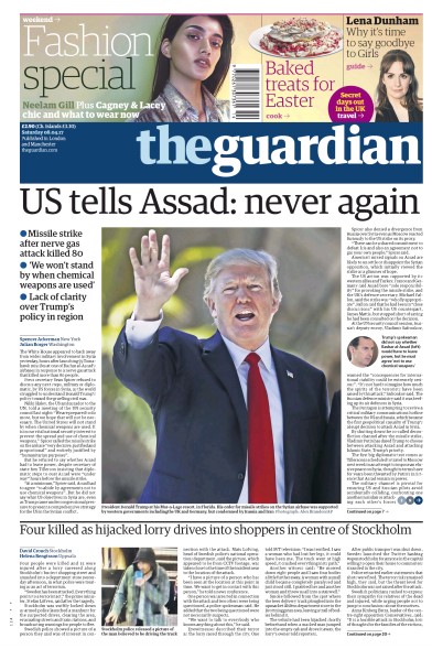 The Guardian (UK) Newspaper Front Page for 8 April 2017