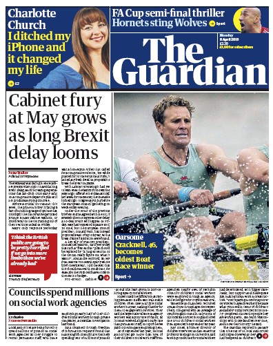 The Guardian Newspaper Front Page for 8 April 2019
