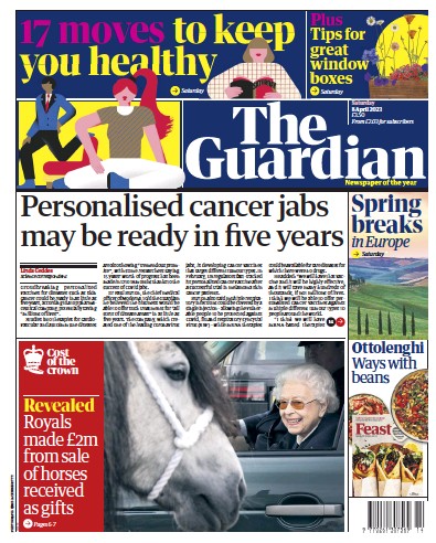 The Guardian (UK) Newspaper Front Page for 8 April 2023
