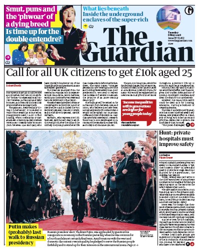 The Guardian (UK) Newspaper Front Page for 8 May 2018