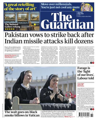 The Guardian (UK) Newspaper Front Page for 8 May 2025