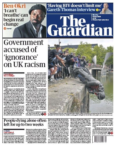 The Guardian (UK) Newspaper Front Page for 8 June 2020