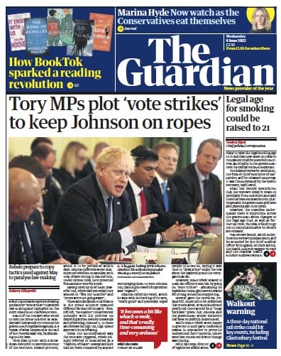 The Guardian (UK) Newspaper Front Page for 8 June 2022