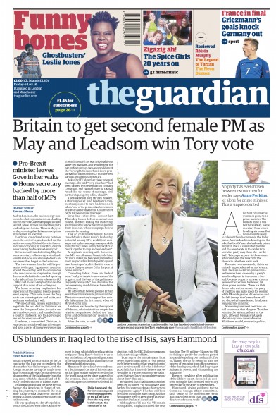 The Guardian Newspaper Front Page for 8 July 2016