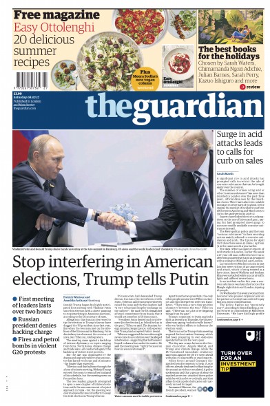 The Guardian Newspaper Front Page for 8 July 2017