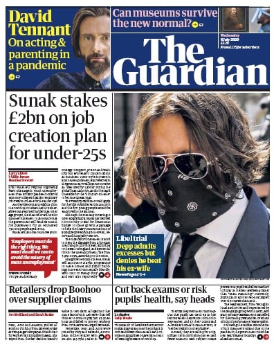 The Guardian Newspaper Front Page for 8 July 2020