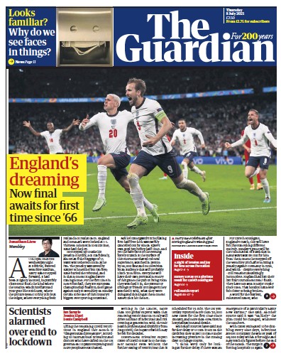 The Guardian (UK) Newspaper Front Page for 8 July 2021