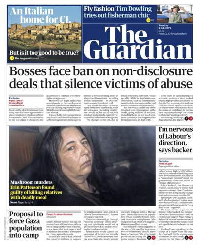 The Guardian (UK) Newspaper Front Page for 8 July 2025
