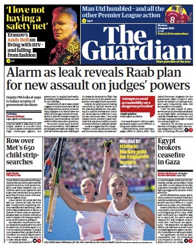 The Guardian (UK) Newspaper Front Page for 8 August 2022