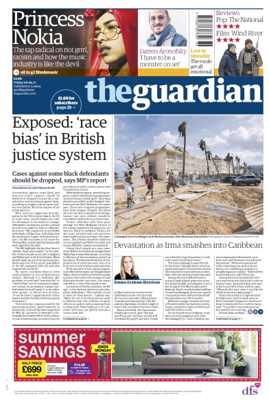 The Guardian Newspaper Front Page for 8 September 2017