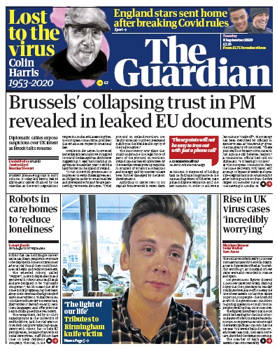 The Guardian Newspaper Front Page for 8 September 2020