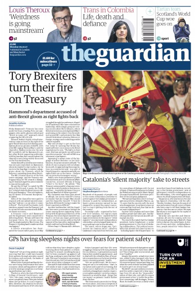 The Guardian Newspaper Front Page for 9 October 2017