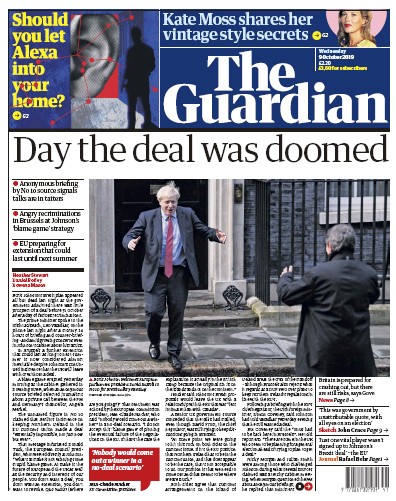 The Guardian Newspaper Front Page for 9 October 2019