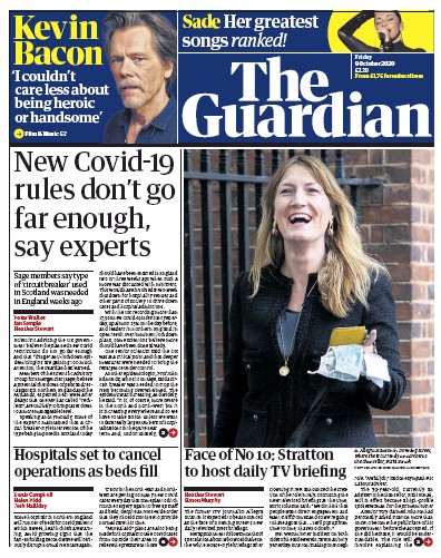 The Guardian Newspaper Front Page for 9 October 2020