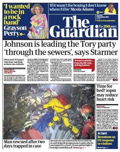 The Guardian (UK) Newspaper Front Page for 9 November 2021