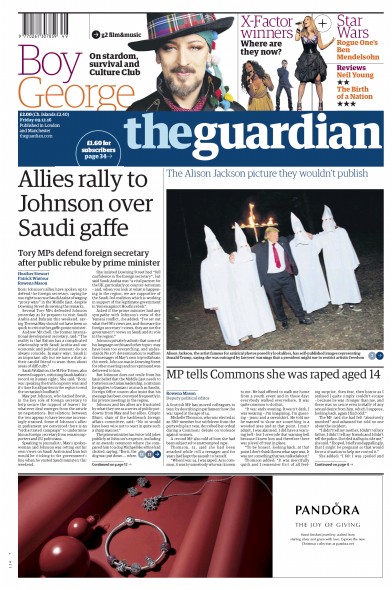 The Guardian (UK) Newspaper Front Page for 9 December 2016