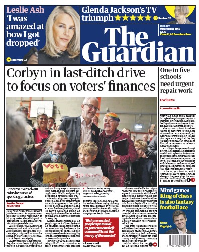 The Guardian (UK) Newspaper Front Page for 9 December 2019