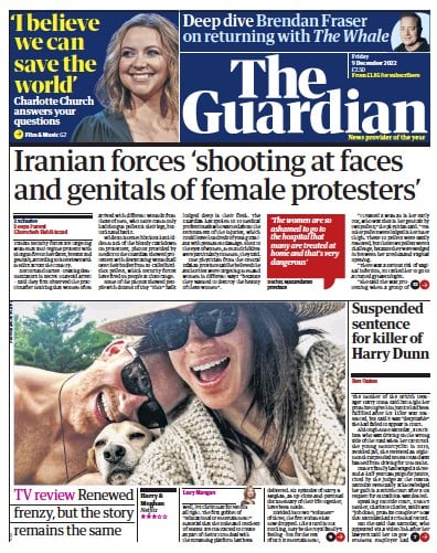 The Guardian (UK) Newspaper Front Page for 9 December 2022