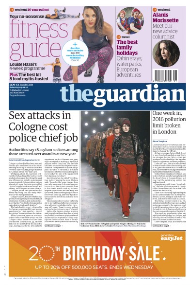 The Guardian Newspaper Front Page for 9 January 2016