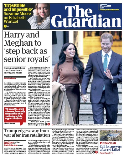 The Guardian Newspaper Front Page for 9 January 2020