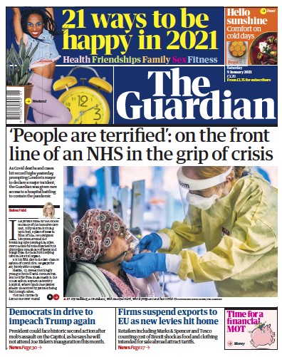 The Guardian Newspaper Front Page for 9 January 2021
