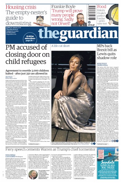 The Guardian (UK) Newspaper Front Page for 9 February 2017