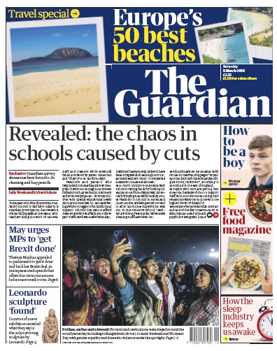The Guardian Newspaper Front Page for 9 March 2019