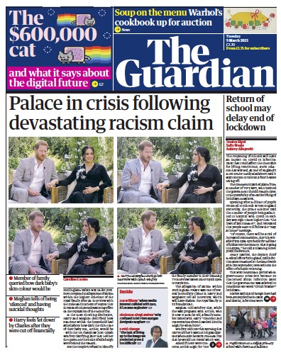 The Guardian (UK) Newspaper Front Page for 9 March 2021
