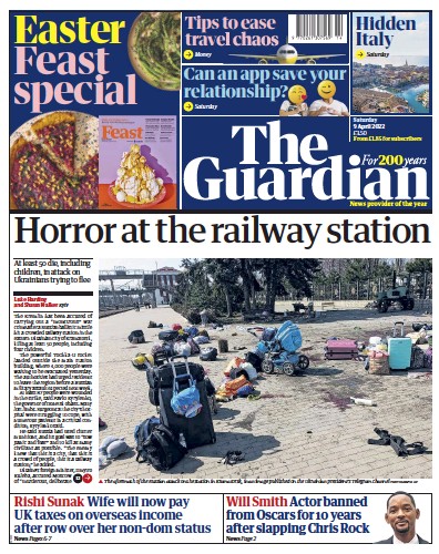 The Guardian Newspaper Front Page for 9 April 2022